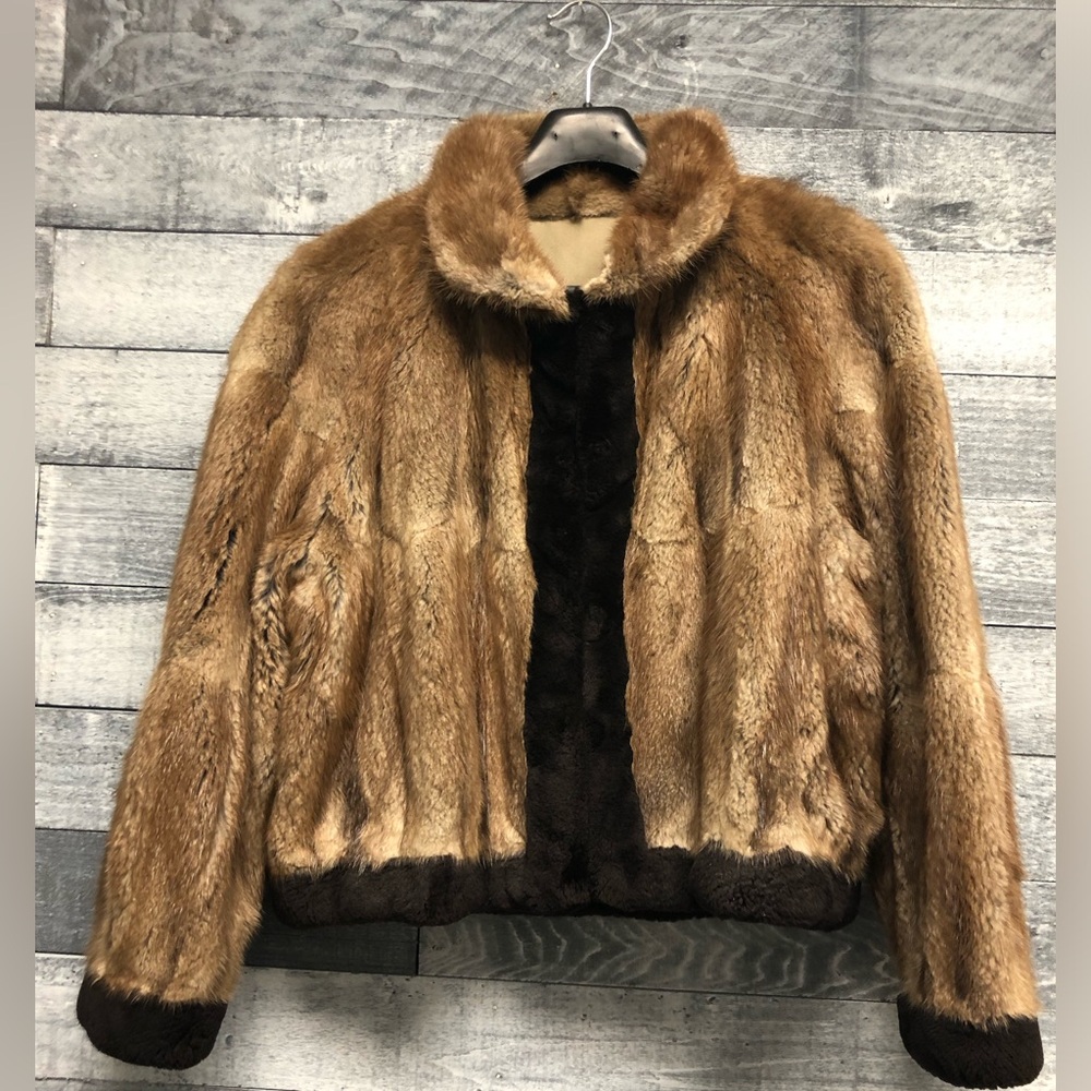 Vintage genuine muskrat jacket with dark fur trim
